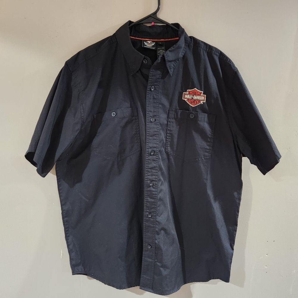 Vintage Harley Davidson BigLogo Short Sleeve Button Up Shirt Xl